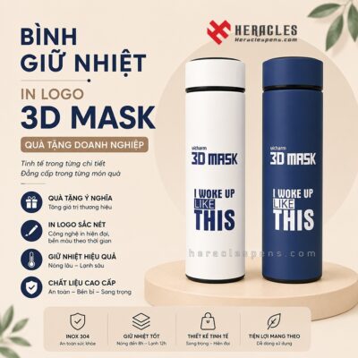Banner bình giữ nhiệt in logo 3D Mask và chữ I Woke Up Like This làm quà tặng quảng cáo doanh nghiệp giá sỉ