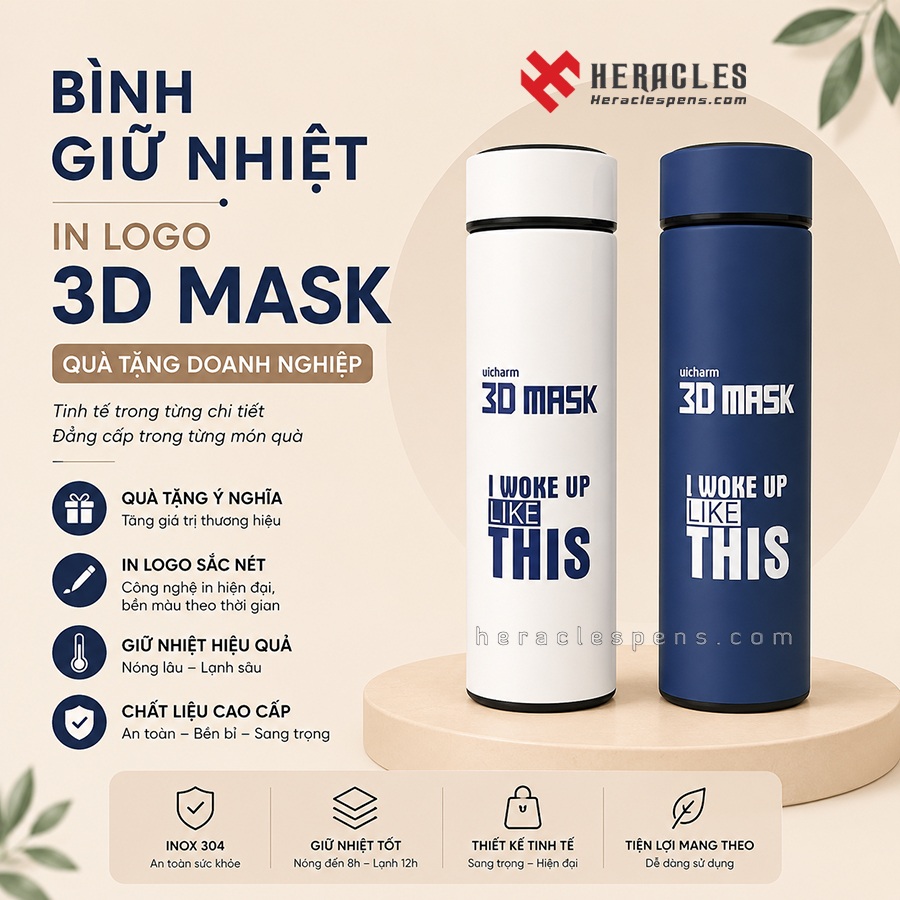 Banner bình giữ nhiệt in logo 3D Mask và chữ I Woke Up Like This làm quà tặng quảng cáo doanh nghiệp giá sỉ