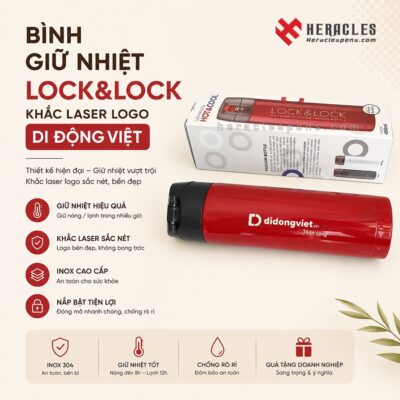 Bình giữ nhiệt Lock&Lock Colorful Tumbler Funcolor LHC3221PIK màu đỏ khắc laser logo Di Động Việt làm quà tặng doanh nghiệp quảng cáo.