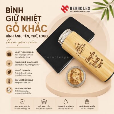 Bình giữ nhiệt gỗ khắc tên làm quà tặng sinh nhật độc đáo và ý nghĩa