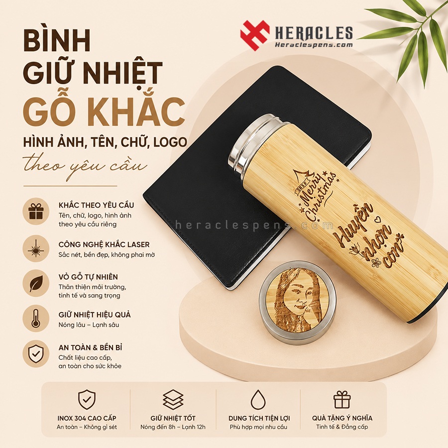 Bình giữ nhiệt gỗ khắc tên làm quà tặng sinh nhật độc đáo và ý nghĩa 9 Bình giữ nhiệt gỗ khắc tên và hình ảnh làm quà tặng Giáng sinh ý nghĩa cho bạn gái