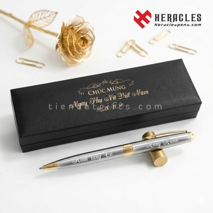 Bút ký cao cấp Heracles khắc tên theo yêu cầu làm quà tặng ngày Phụ nữ Việt Nam 20/10 sang trọng kèm hộp đựng lót nhung và hoa hồng vàng tinh xảo nhất