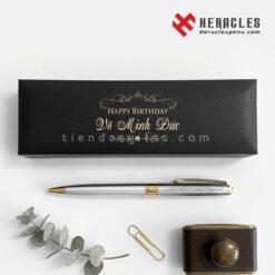 Bút ký kim loại cao cấp khắc tên Võ Minh Đức làm quà tặng sinh nhật ý nghĩa sang trọng kèm hộp đựng đen in chữ vàng tinh xảo chính hãng Heracles Pens.