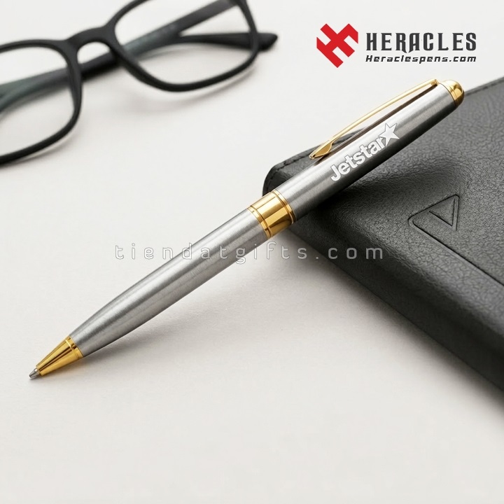 Bút ký kim loại cao cấp Heracles vỏ bạc phối vàng sang trọng in logo Jetstar làm quà tặng doanh nghiệp độc đáo và tinh tế cho đối tác khách hàng VIP.