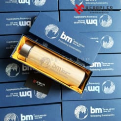 Mẫu bình giữ nhiệt vỏ tre in logo Behn Meyer cao cấp làm quà tặng doanh nghiệp sang trọng bền đẹp với thiết kế khắc laser tinh xảo theo yêu cầu khách hàng
