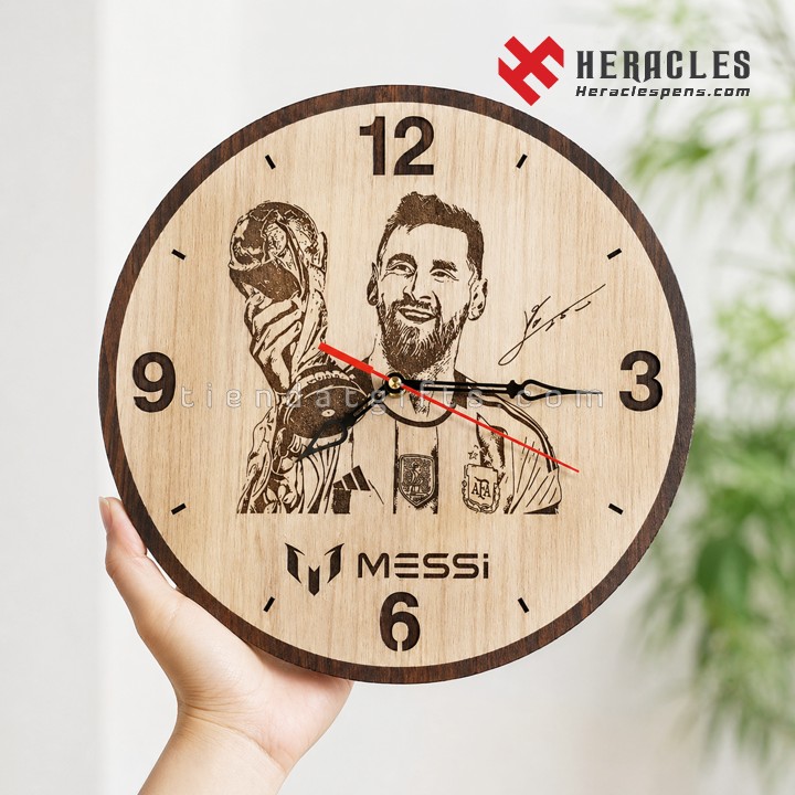 Đồng hồ gỗ khắc hình Messi – món quà dành riêng cho fan bóng đá