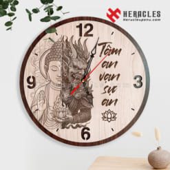 Đồng Hồ Gỗ – Quà Tặng Sinh Nhật, Mừng Thọ Ông Bà Nội Ngoại Trang Trọng 10 Đồng hồ gỗ treo tường khắc hình Phật và rồng – Tâm an vạn sự an – Quà tặng phong thủy đầy ý nghĩa