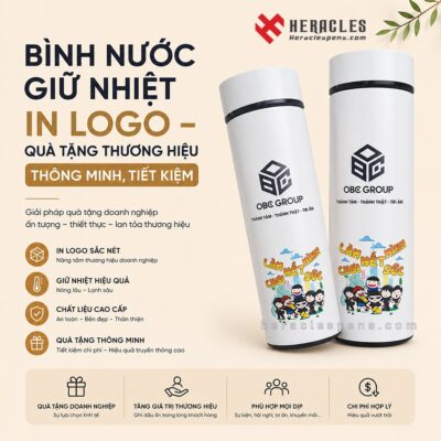 Bình nước giữ nhiệt in logo công ty làm quà tặng doanh nghiệp quảng bá thương hiệu