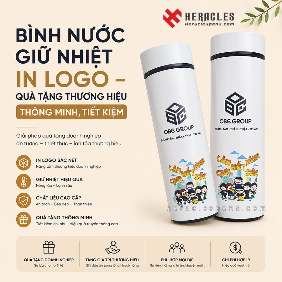 Bình nước giữ nhiệt in logo công ty làm quà tặng doanh nghiệp quảng bá thương hiệu