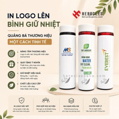 Banner dịch vụ in logo lên bình giữ nhiệt giá rẻ quà tặng doanh nghiệp tinh tế và chuyên nghiệp tại Heracles Pens