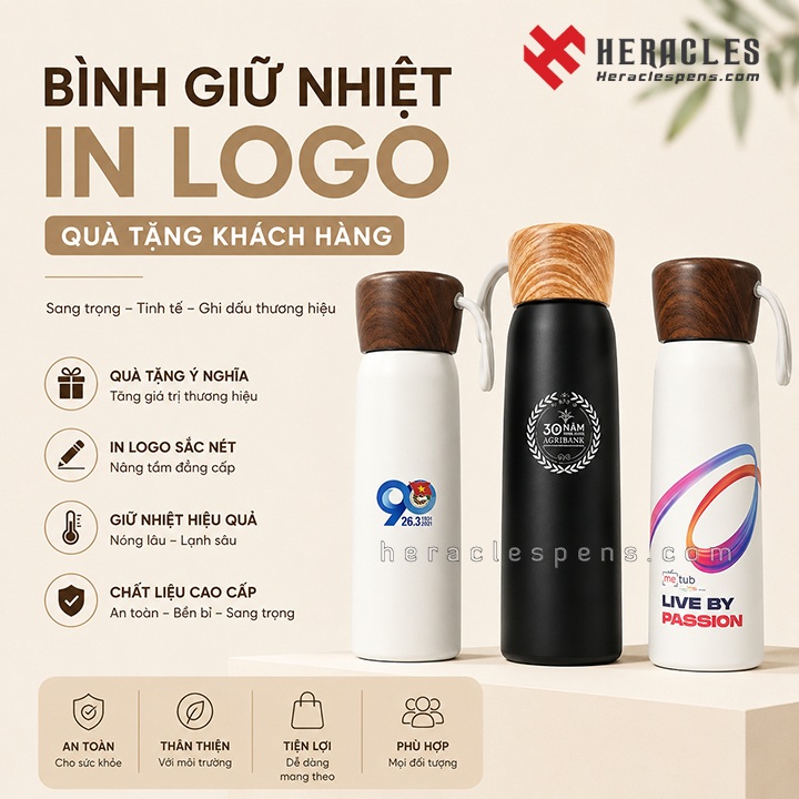 Bình giữ nhiệt in logo quà tặng khách hàng cao cấp và chuyên nghiệp 40 Bình giữ nhiệt in logo quà tặng khách hàng chất lượng cao, thiết kế theo yêu cầu doanh nghiệp.