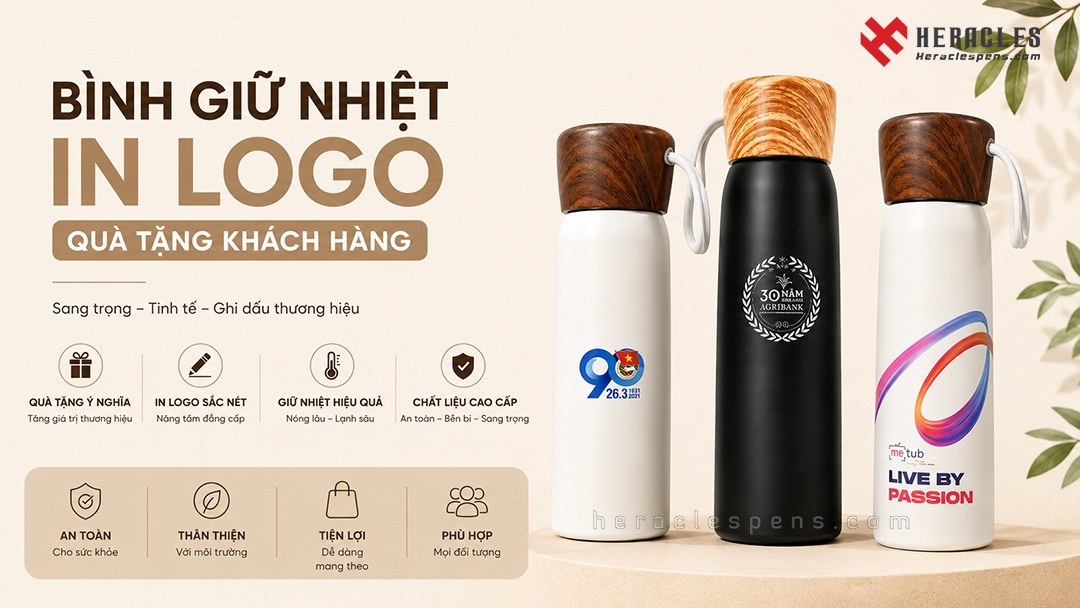 Bình giữ nhiệt in logo quà tặng khách hàng giá rẻ tại TP.HCM