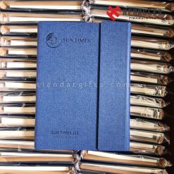Sổ tay quà tặng doanh nghiệp in logo Sun Times JSC bìa da màu xanh cao cấp