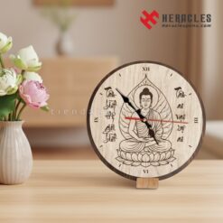 Đồng hồ gỗ khắc Phật – Quà tặng phong thủy mang lại Bình An và May Mắn 13 Đồng hồ gỗ: Phật A Di Đà cầm sen, khắc chữ