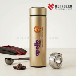 Bình giữ nhiệt in logo doanh nghiệp làm quà tặng đối tác sang trọng cao cấp đa dạng màu sắc từ đen xám vàng đến đỏ xanh lá giúp quảng bá thương hiệu.