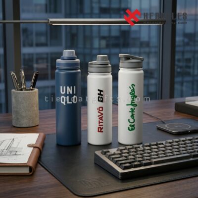 Ba mẫu bình giữ nhiệt vỏ nhám in logo El Corte Ingles màu sắc đa dạng chất liệu thép không gỉ 304 giữ lạnh 10 tiếng liên tục rất phù hợp cho dân văn phòng.