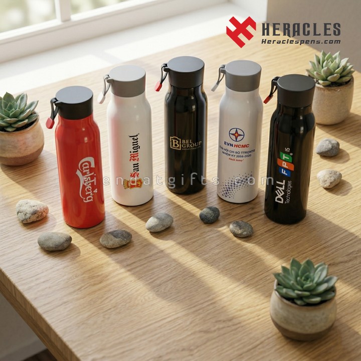 In logo lên bình giữ nhiệt cho các thương hiệu lớn như Carlsberg Dell FPT giúp tăng nhận diện thương hiệu một cách tự nhiên và vô cùng bền vững lâu dài.