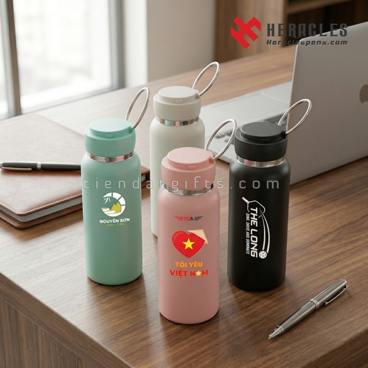 Mẫu quà tặng bình giữ nhiệt in logo cao cấp cho doanh nghiệp với thiết kế đa dạng sắc màu tinh tế bền bỉ giúp nâng tầm thương hiệu và tri ân khách hàng