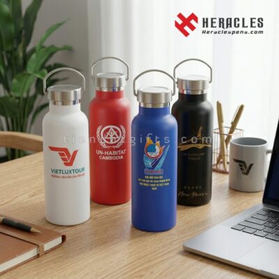 Bình giữ nhiệt in logo doanh nghiệp làm quà tặng cao cấp nhiều màu sắc trắng đỏ xanh đen được in theo yêu cầu tại xưởng in bình giữ nhiệt uy tín nhất.
