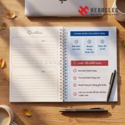 Sản phẩm sổ tay lò xo A5 in logo theo yêu cầu của VUS sử dụng chất liệu bìa bồi cứng cáp kết hợp lò xo kép bền bỉ mang lại trải nghiệm ghi chép rất tuyệt vời.