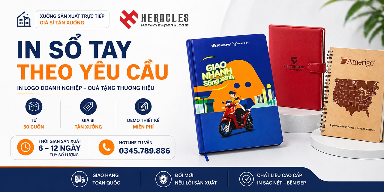 Xưởng sản xuất in sổ tay theo yêu cầu, in logo doanh nghiệp làm quà tặng thương hiệu giá sỉ tận gốc, cam kết demo thiết kế miễn phí và giao hàng nhanh.