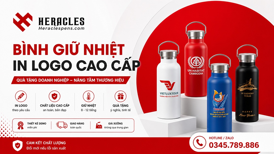 Đặt Bình Giữ Nhiệt In Logo Số Lượng Ít – Giải Pháp Linh Hoạt Cho Doanh Nghiệp Nhỏ 9 Bình giữ nhiệt in logo theo yêu cầu dành cho doanh nghiệp làm quà tặng đối tác sang trọng cao cấp từ thương hiệu Heracles với chất liệu inox bền đẹp an toàn.