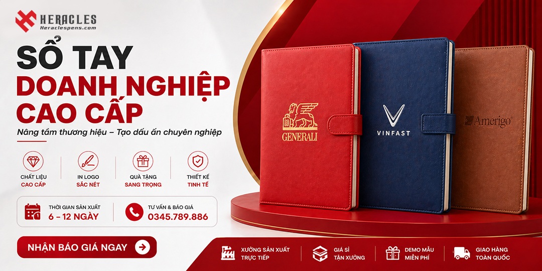 Sổ tay doanh nghiệp cao cấp in ấn logo theo yêu cầu tại Heracles giúp nâng tầm thương hiệu, món quà tặng đối tác sang trọng và chuyên nghiệp nhất hiện nay.
