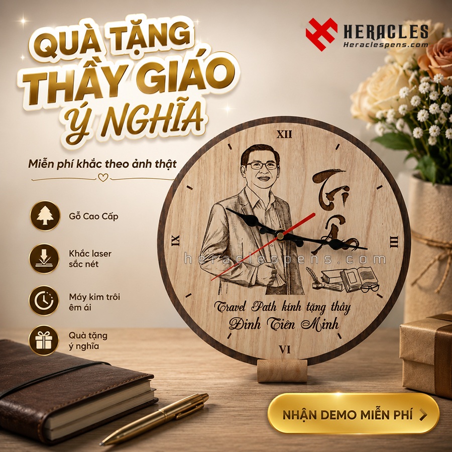 Mẫu đồng hồ gỗ quà tặng thầy giáo khắc chân dung chân thực cùng lời tri ân ý nghĩa giúp lưu giữ kỷ niệm thầy trò bền vững và sâu sắc nhất theo thời gian.