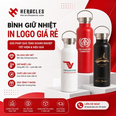 Dịch vụ làm bình giữ nhiệt in logo giá rẻ theo yêu cầu tại Heracles giúp in ấn logo sắc nét, bền đẹp, mang lại giải pháp quà tặng doanh nghiệp tinh tế và vô cùng đẳng cấp.