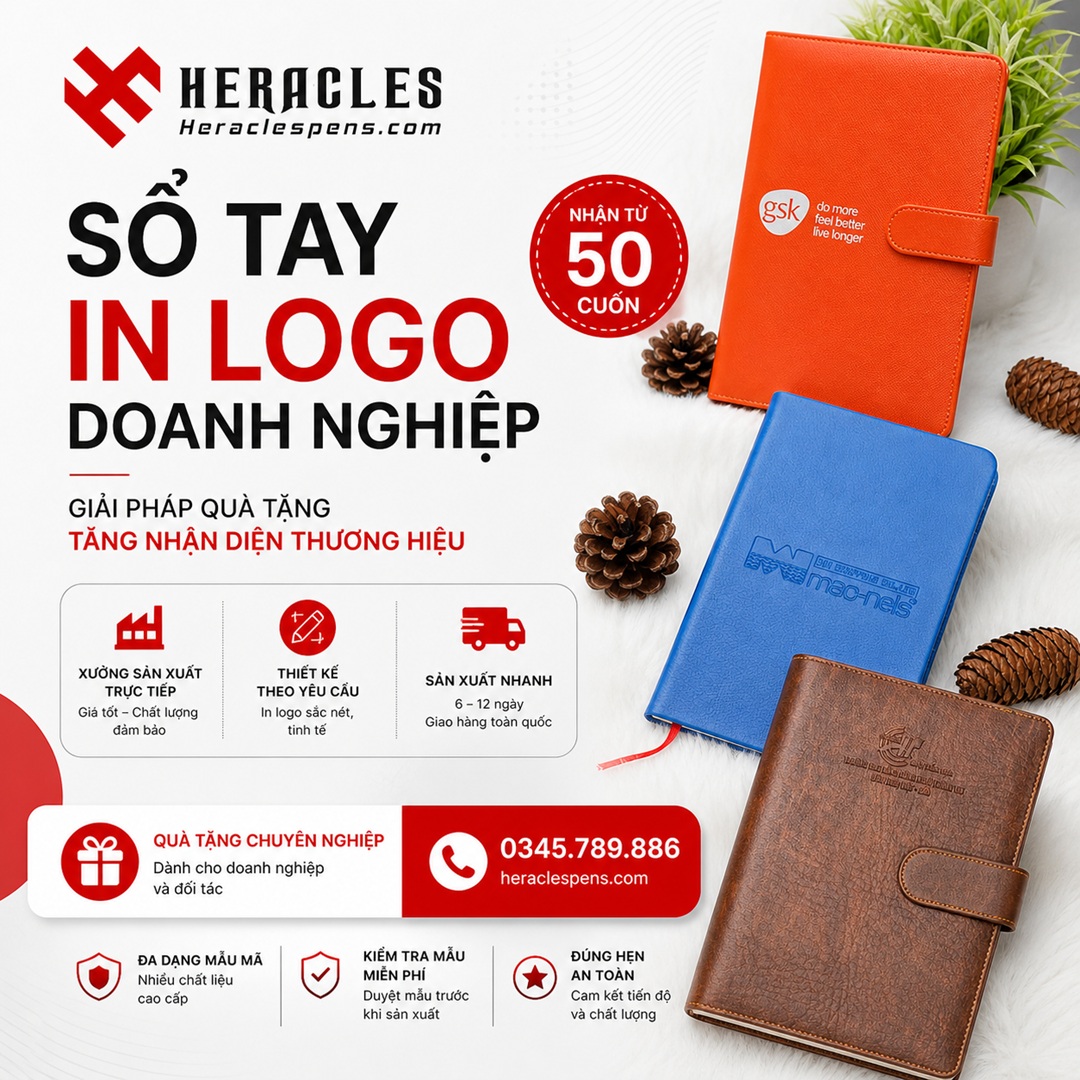 in sổ tay giá sỉ tại TPHCM của Heracles chuyên cung cấp các loại sổ tay quà tặng in logo doanh nghiệp sắc nét theo yêu cầu với mức giá gốc tận xưởng.