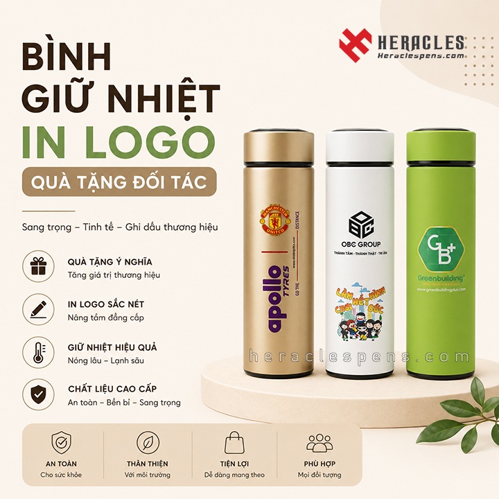 Bình giữ nhiệt in logo quà tặng đối tác cao cấp và sang trọng cho doanh nghiệp