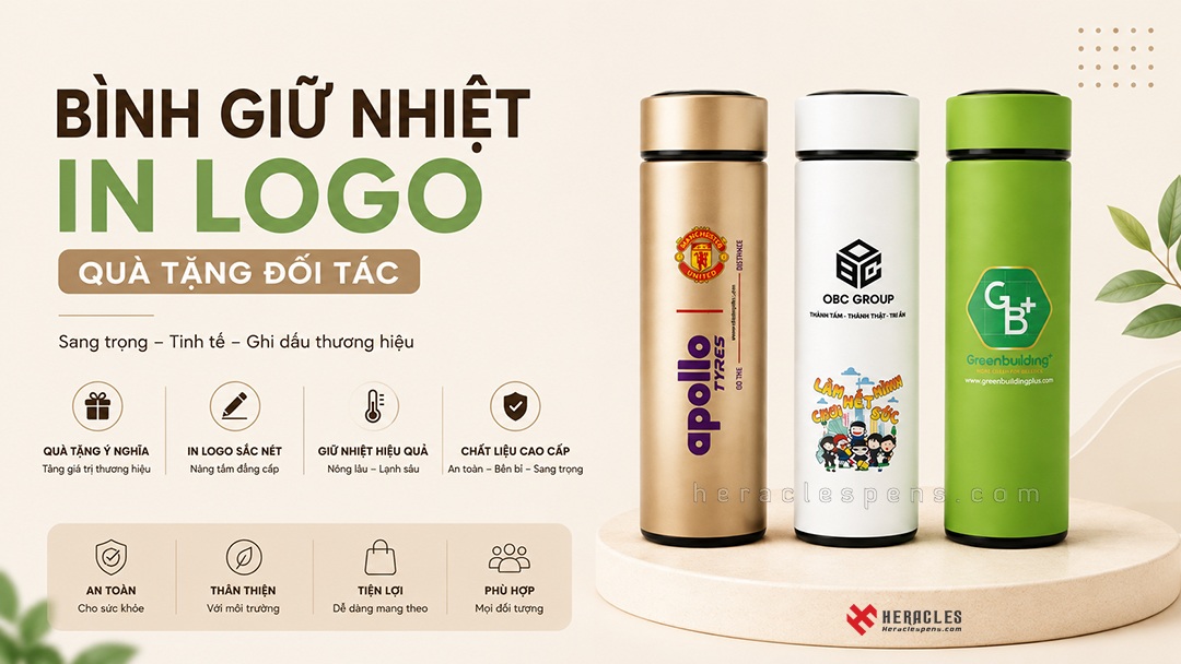 Bình giữ nhiệt in logo quà tặng đối tác cao cấp và sang trọng cho doanh nghiệp