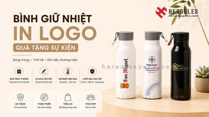 Banner dịch vụ cung cấp bình giữ nhiệt in logo quà tặng sự kiện cho doanh nghiệp giá sỉ tận gốc tại xưởng Heracles Pens.