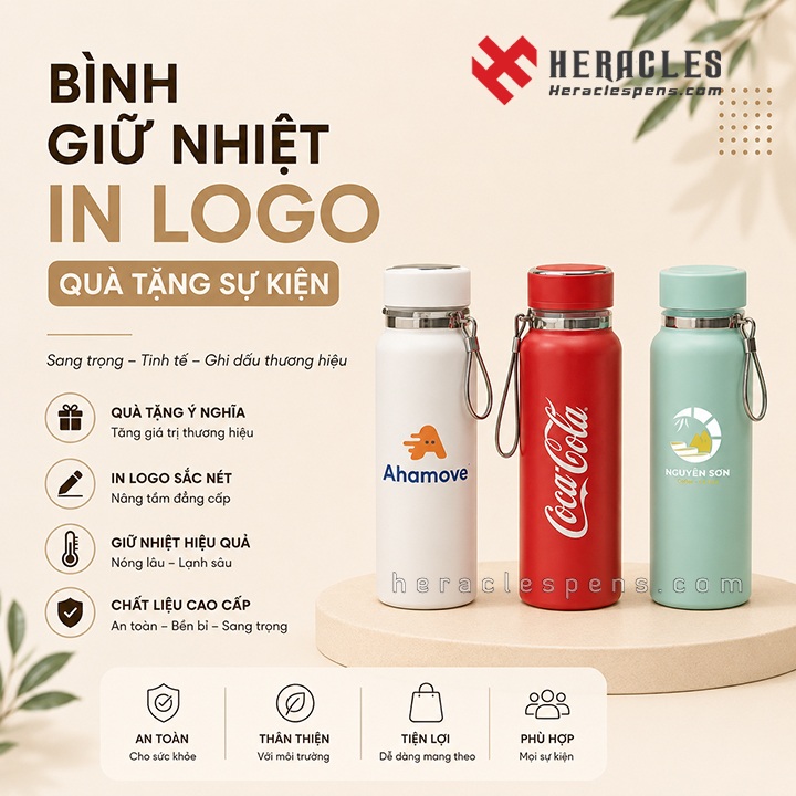 Banner dịch vụ cung cấp bình giữ nhiệt in logo quà tặng sự kiện cho doanh nghiệp giá sỉ tận gốc tại xưởng Heracles Pens.