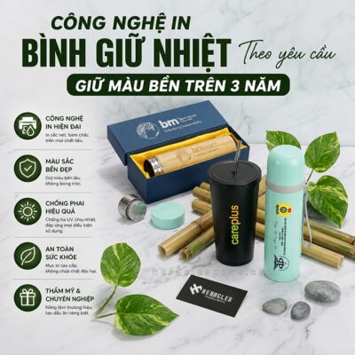 Công nghệ in bình giữ nhiệt màu bền đẹp hơn ba năm, cam kết hình ảnh luôn sắc nét, chống phai hiệu quả, an toàn sức khỏe, nâng tầm thương hiệu cao.