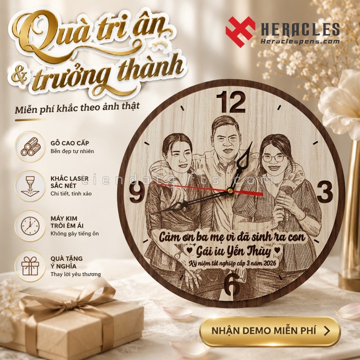 Mẫu đồng hồ gỗ quà lễ tri ân và trưởng thành cao cấp khắc tên logo doanh nghiệp làm quà tặng kỷ niệm ngày ra trường cho học sinh sinh viên ý nghĩa