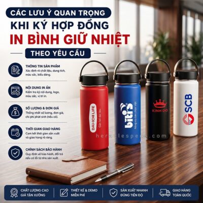 Các lưu ý quan trọng khi ký hợp đồng in bình giữ nhiệt theo yêu cầu giúp bạn tối ưu chi phí, đảm bảo chất lượng bản in logo và bảo hành uy tín.