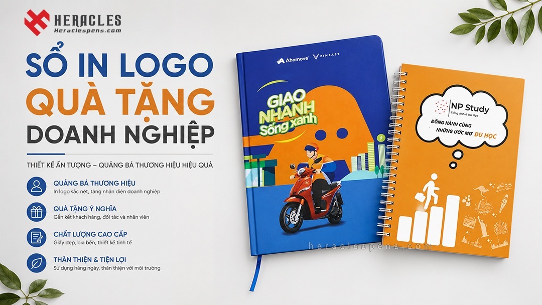 Mẫu sổ tay in logo làm quà tặng doanh nghiệp thiết kế ấn tượng giúp quảng bá thương hiệu hiệu quả, chất liệu giấy cao cấp bền đẹp từ Heracles.