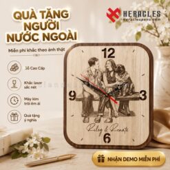 Quà tặng người nước ngoài ý nghĩa với đồng hồ gỗ khắc laser hình ảnh chân dung kỷ niệm tinh tế sắc nét được sản xuất trực tiếp bởi xưởng Heracles.