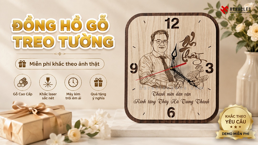 Đồng hồ gỗ treo tường khắc tên hình chữ nhật – Món quà tinh tế, mang dấu ấn cá nhân 1 Đồng hồ gỗ treo tường khắc tên hình chữ nhật làm quà tặng doanh nghiệp sang trọng