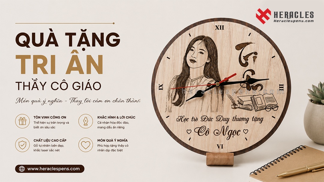Quà Tặng Thầy Giáo Ý Nghĩa: Gợi Ý Giúp Bạn Ghi Điểm Tuyệt Đối 1 quà tặng thầy cô giáo nhân ngày 20/11 ý nghĩa, tinh tế với đồng hồ gỗ khắc tên làm quà tặng tri ân.