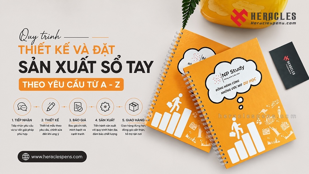 Cuốn sổ tay in logo doanh nghiệp sắc nét, kết quả từ quy trình đặt sản xuất sổ tay theo yêu cầu nghiêm ngặt.