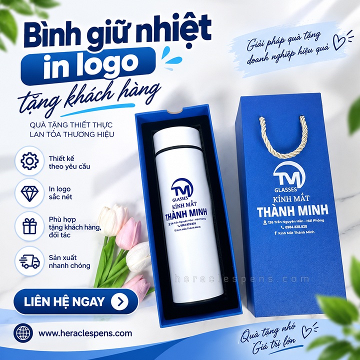 Bình giữ nhiệt in logo tặng khách hàng cao cấp làm quà tặng doanh nghiệp tri ân đối tác