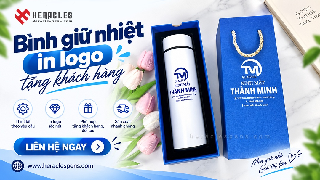 Xưởng sản xuất bình giữ nhiệt in logo tặng khách hàng giá sỉ theo yêu cầu tại TPHCM